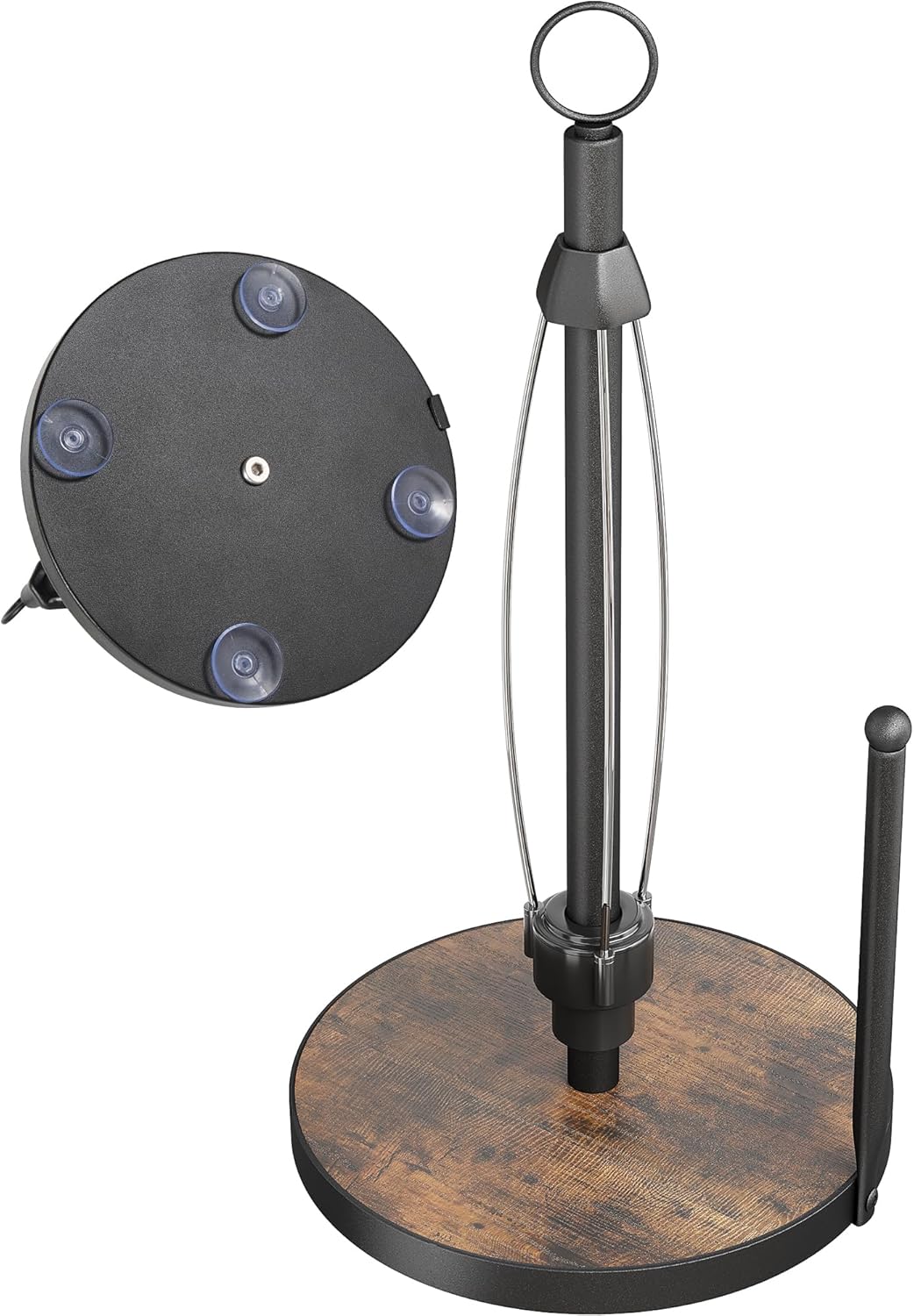 OROPY One-Hand Tear Paper Towel Holder Countertop, Farmhouse Wood Paper Towel Roll Holder with Ratchet Mechanism and Suction Cups fits Standard and Jumbo Size Paper Towels