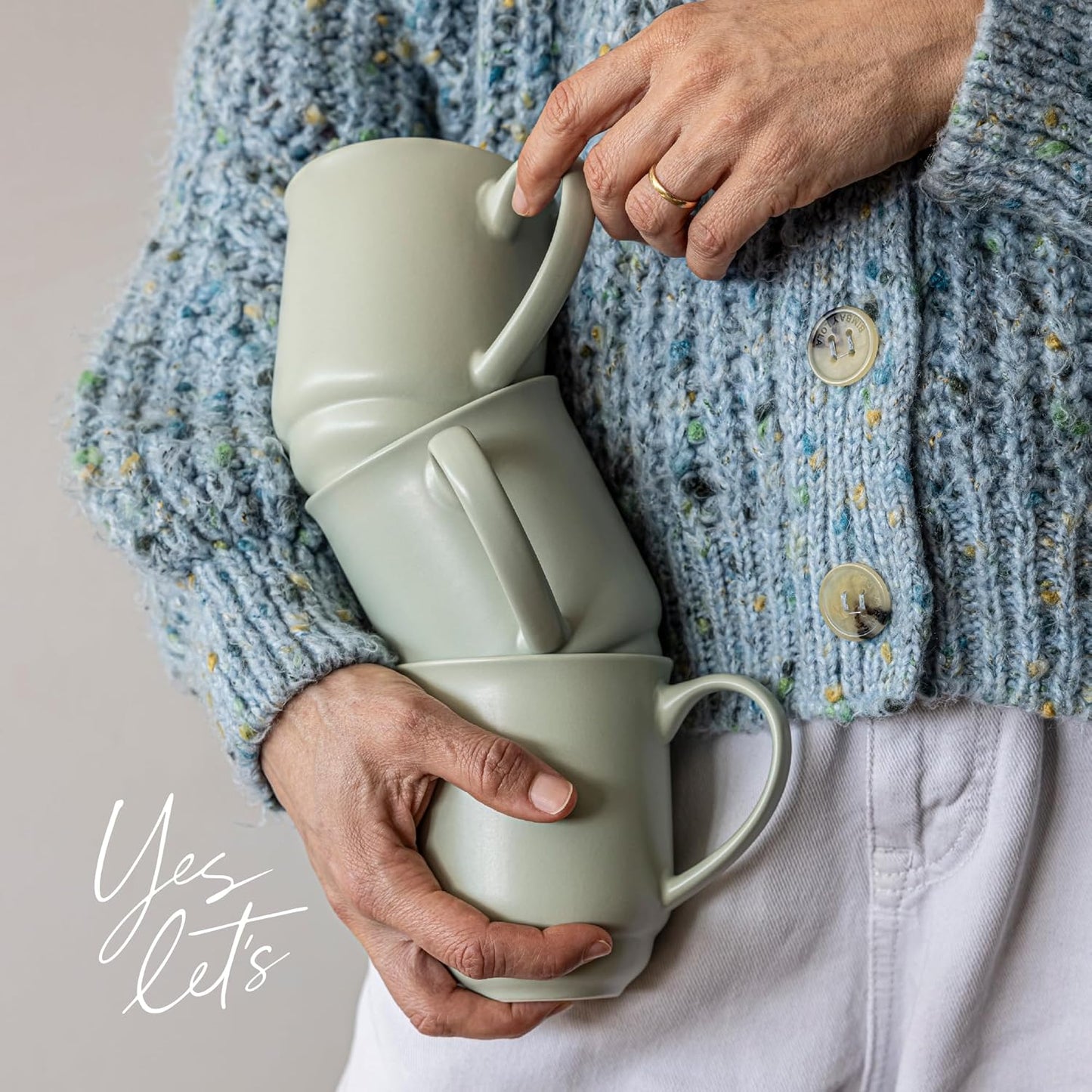 over&back Rim Stoneware Coffee Mugs - 4-Piece Mug Set - Enjoy the Perfect Cup of Coffee, Tea, Latte, and More - Semi-Matte Sage - 16oz