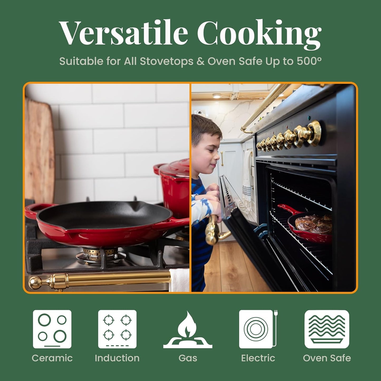 Larder & Vine Enameled Cast Iron Skillet | 10.25 inch Skillet | Saute Pan with Pour Spouts | Enamel Coated Cast Iron | Compatible on All Cooktops & Oven Safe to 500 F | Cabernet