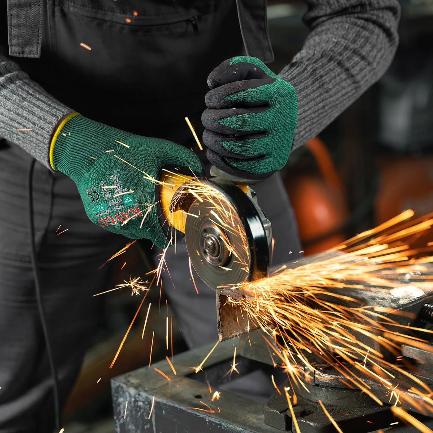 KAYGO Safety Work Gloves MicroFoam Nitrile Coated, 3 Pairs KG18N, Cut Resistant Glove with Abrasion and Oil Resistant Grip, ANSI Cut Level A2, M, Green