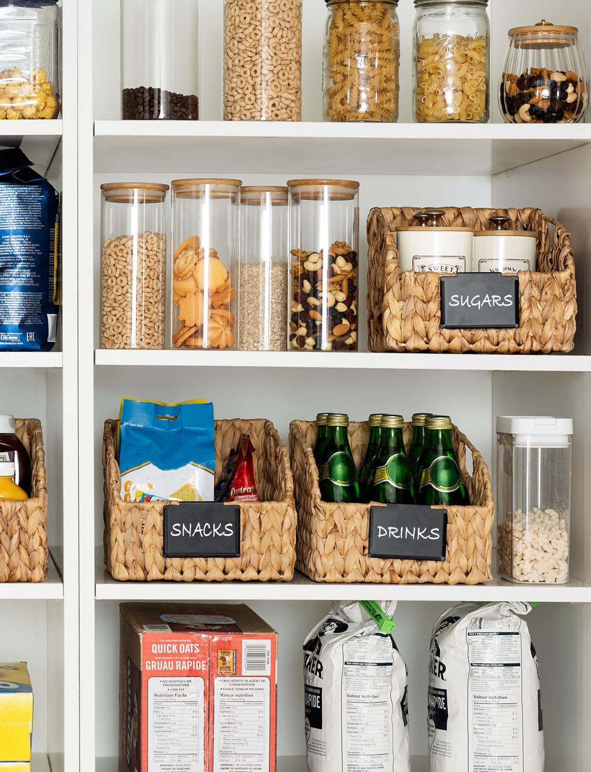 StorageWorks Pantry Baskets for Organizing, Wicker Basket with Built-in Handles, Handwoven Wicker Storage Baskets, Water Hyacinth for Shelves, 2 Pack