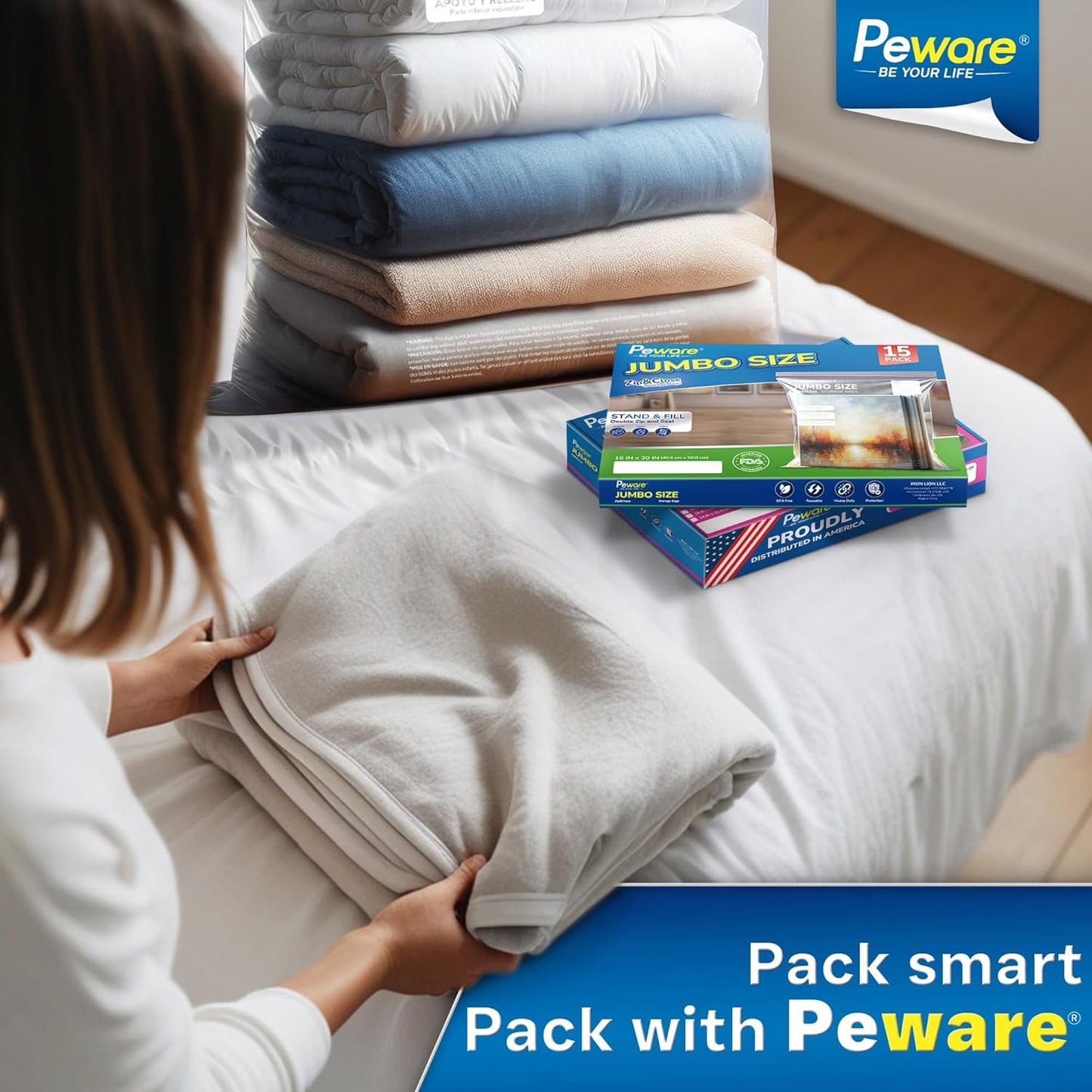 Large Storage Bags, 16"x20" Jumbo Plastic Bag, BPA Free, 3.5 Gallon XL Zipper Lock Baggies for Clothes Pillow Travel Moving - 30 Roomy Bags