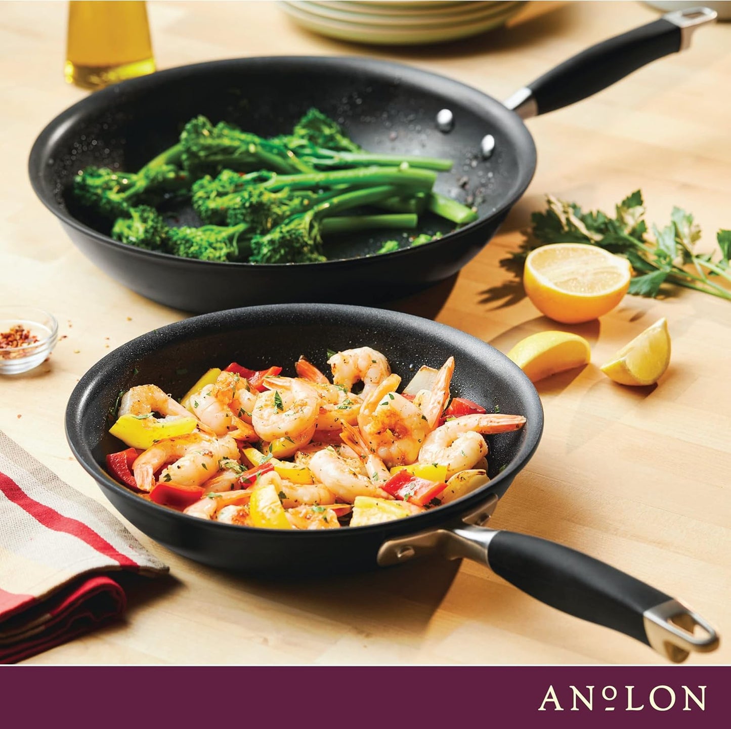 Anolon Advanced Home Hard-Anodized Nonstick Skillets (2 Piece Set- 10.25-Inch & 12.75-Inch, Onyx)