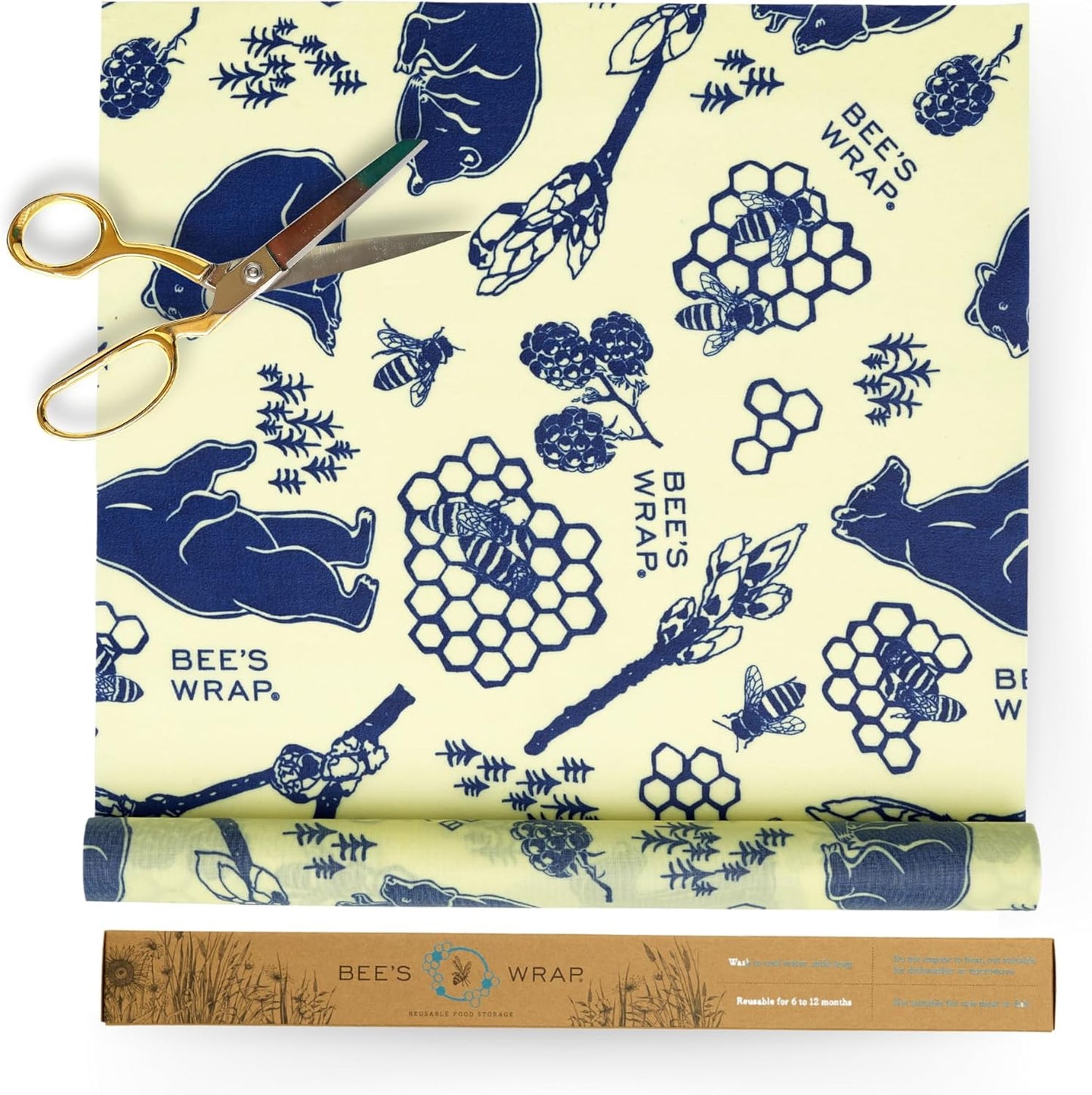 Bee's Wrap Beeswax Wraps for Food - Bees + Bears Cut to Size 14x52" Wax Paper Roll - Made in USA Reusable Waxed Paper & Bowl Covers - Organic & Eco-Friendly Alternative to Aluminum Foil & Plastic Wrap