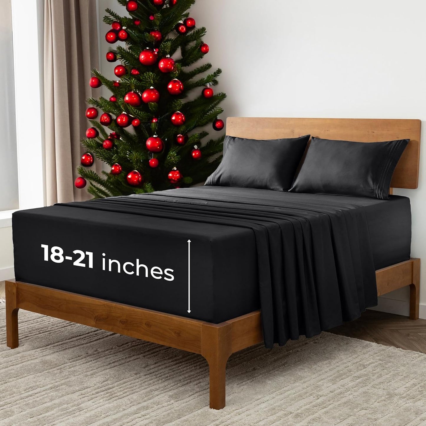 Mellanni Extra Deep Queen Sheets - 4 PC Iconic Collection Bedding - Hotel Luxury, Ultra Soft, Cooling Bed Sheets - Wrinkle, Fade, Stain Resistant (Queen, Black)