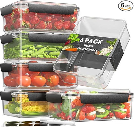 7 Cup Food Storage Containers with Lids, 6 Pack Plastic Food Containers, BPA Free Meal Prep Containers Reusable, Freezer Microwave Dishwasher Safe, Includes Labels & Pen