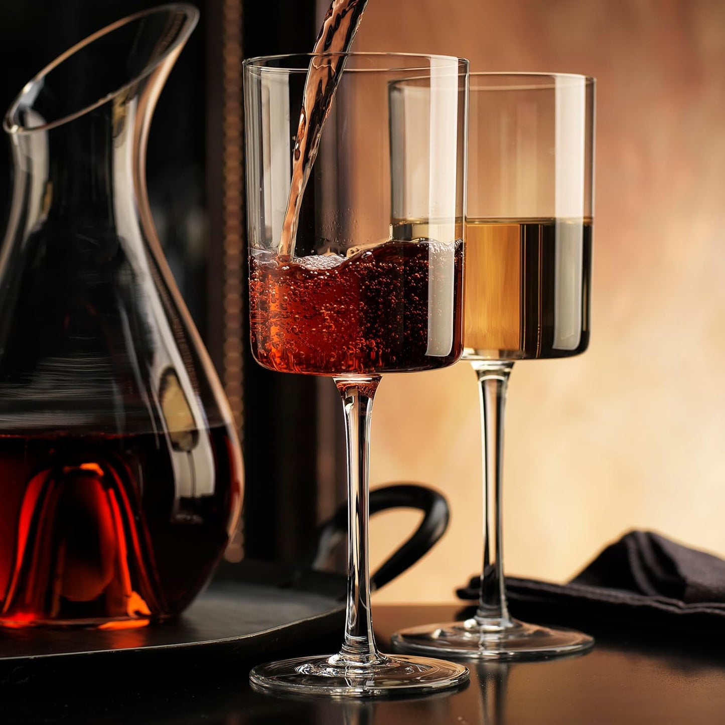 Square Wine Glasses Set of 4-16 oz - Crystal Wine Glass Set in Gift Packaging - Large Red Wine Glass on Long Stem - Housewarming Gifts New Home - Glasses Drinking Set - For White & Red Wine