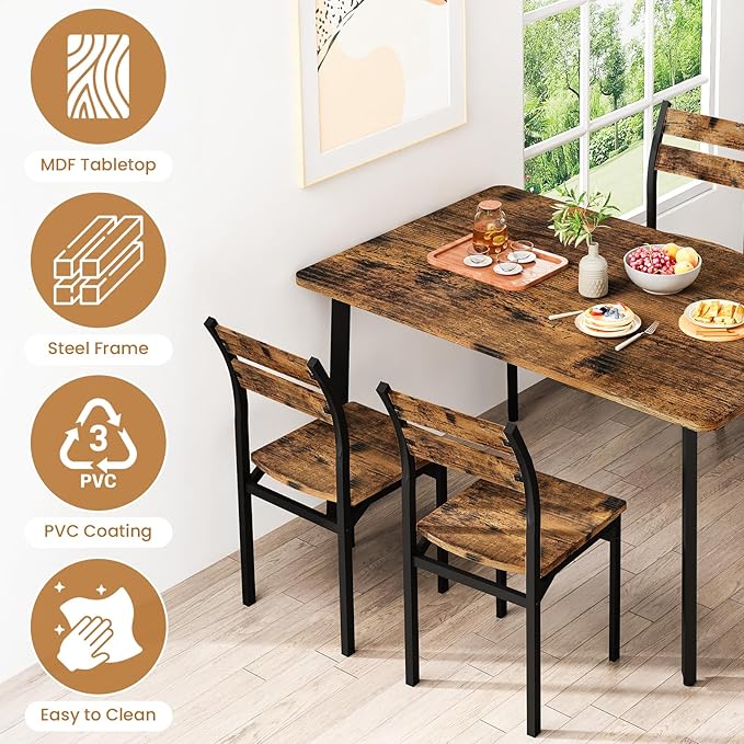 Recaceik Dining Table Set for 4, Kitchen Table and Chairs Set of 4 Wood Kitchen and Dining with Classic Dinner Chairs for Small Space Apartment Home