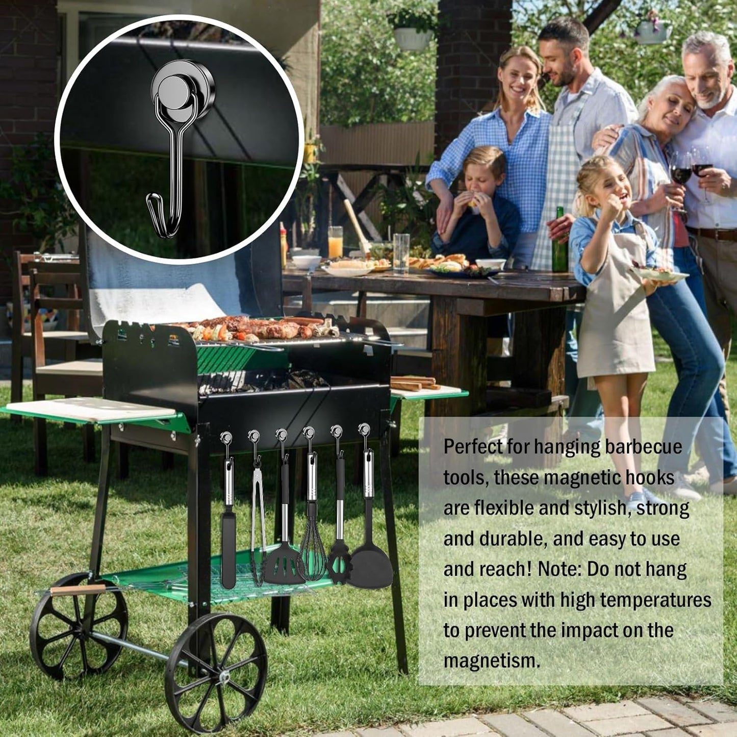 FINDMAG 100 Pack Magnetic Hooks, 30 LB+ Magnetic Hooks for Cruise Cabins, Strong Rare Earth Magets with Hooks for Refrigerator, Magnetic Hanger for Office, Kitchen, Bathroom, Garden, Beach, Black