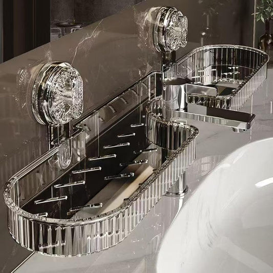 2025 NEW Universal Removable Faucet Storage Rack, Removable faucet storage rack installs, no drilling required, residual water automatically drains away, Thickened and widened panel design (Black)