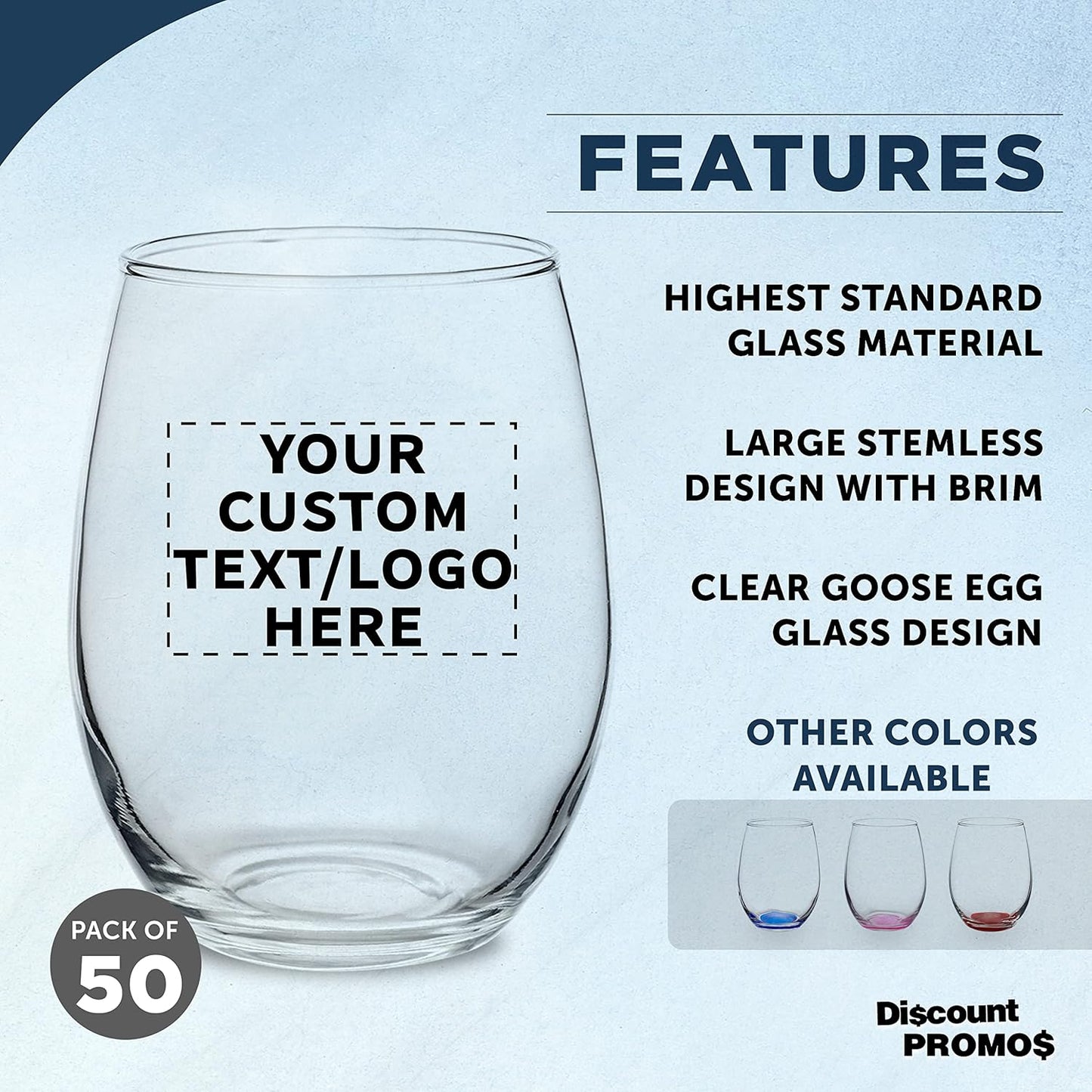 Custom Stemless Wine Glasses by ARC Perfection 15 oz. Set of 50, Personalized Bulk Pack - Restaurant Glassware, Perfect for Red Wine, White Wine, Cocktails - Clear