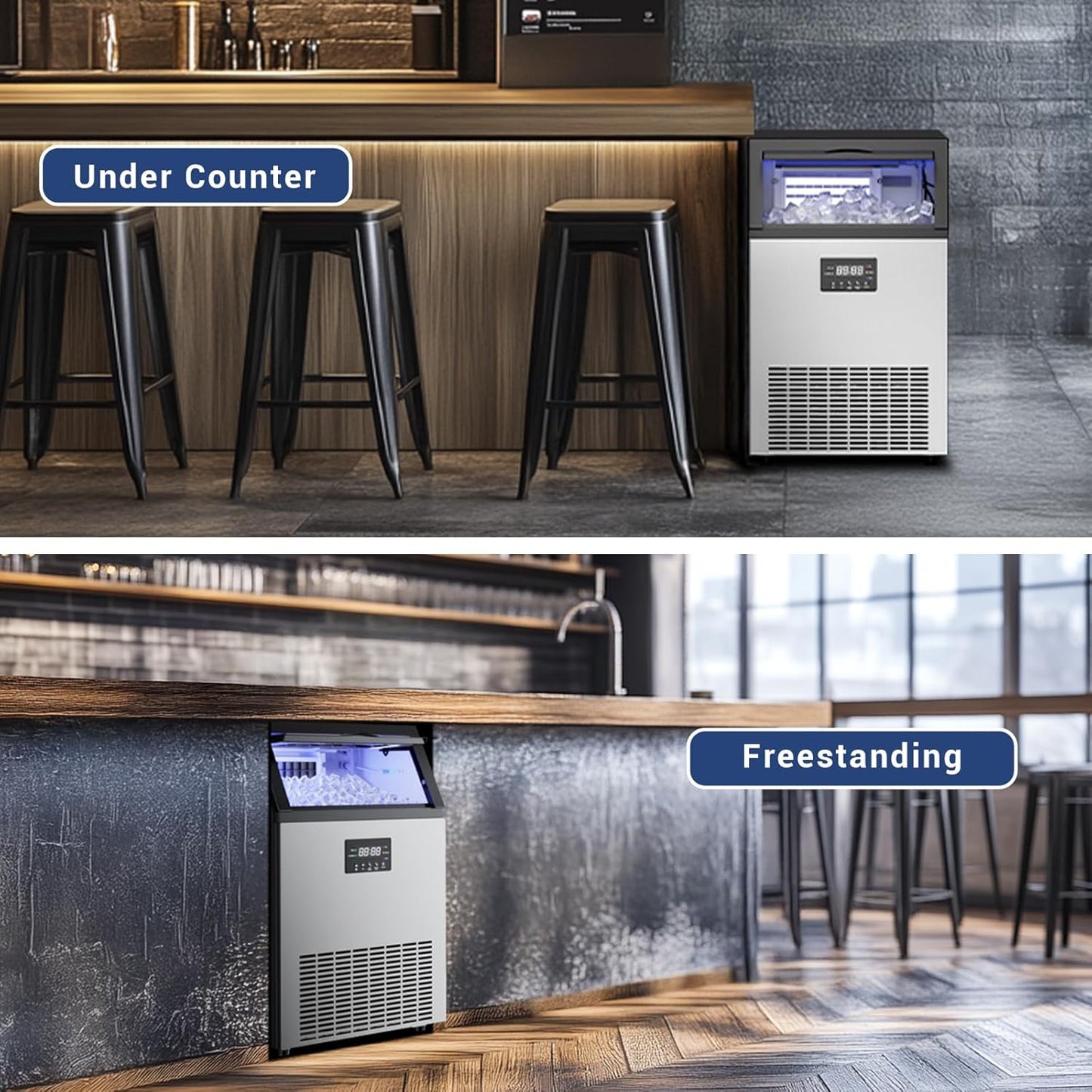 Commercial Ice Maker Machine 120LBS/24H Under Counter Ice Maker Stainless Steel Ice Ready in 8-15 min for Home Bars and Restaurants