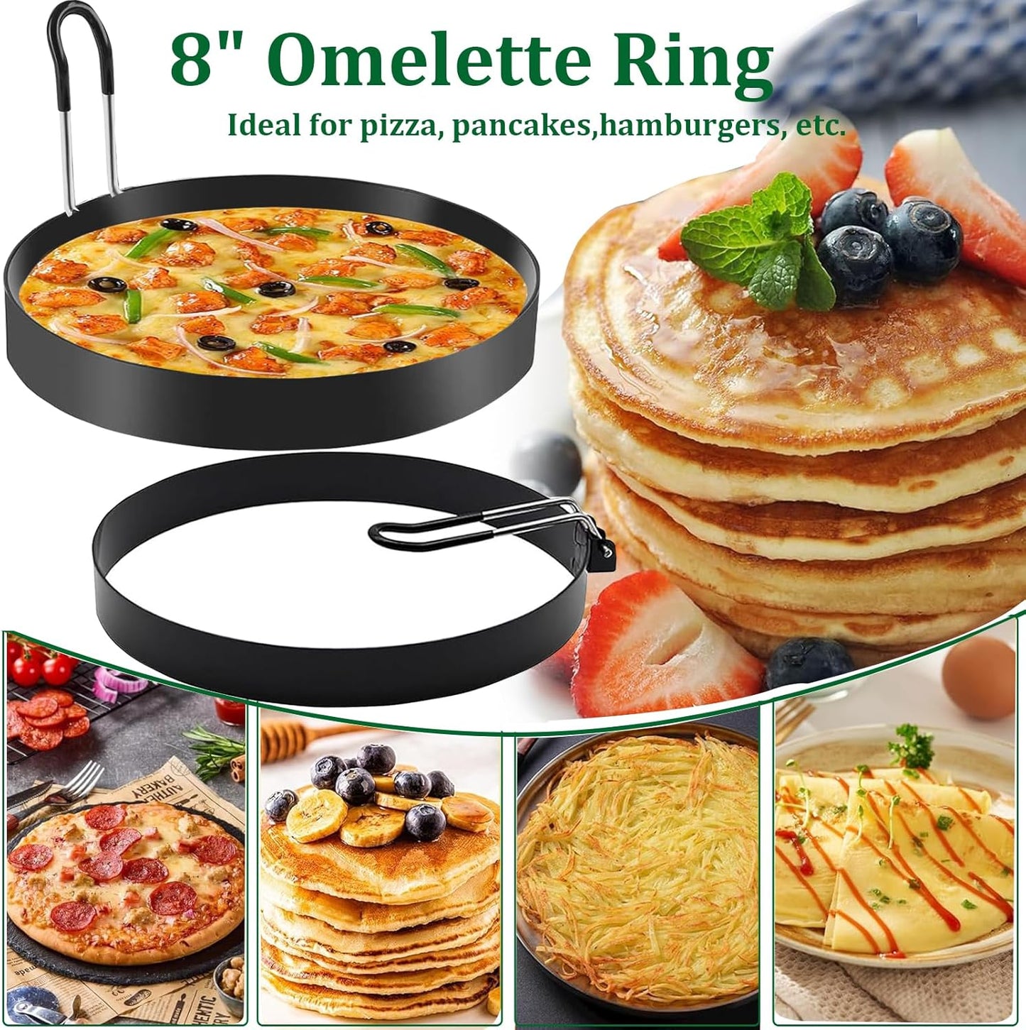8-Piece Griddle Breakfast Kit for Blackstone - Complete Set of Griddle Accessories,Pancake Batter Dispenser, Bacon Press,Egg Rings and Basting Brush Included