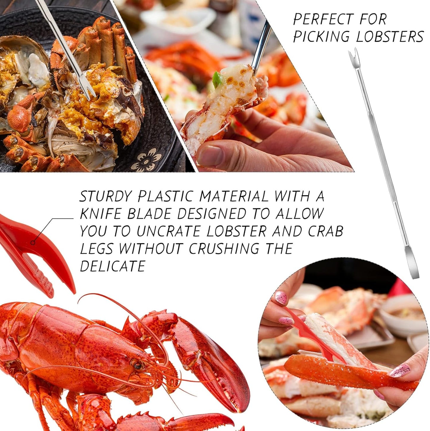62 Pcs Crab Lobster Crackers and Picks Seafood Tools Set Includes 8 Butter Warmers, 8 Crab Leg Crackers and Forks, 2 Seafood Scissors, 8 Lobster Shellers, 28 Tealight Candles