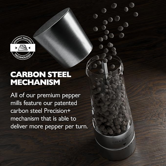 Cole & Mason Derwent Pepper Mill - Refillable Pepper Grinder with Gourmet Precision Mechanisms - Kitchen Accessories for Cooking - Black Peppercorn Grinder for Seasoning - Pepper Mill, Stainless Steel