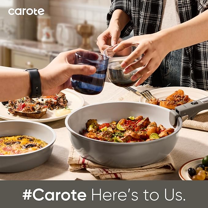 CAROTE 27pcs Ceramic Cookware Set Nonstick, Pots and Pans Set Non stick, Non Toxic Cookware, Dishwasher/Oven Safe, RV/Camping Cookware Set, Pan and Pot with Kitchen Utensils, Dark Gray