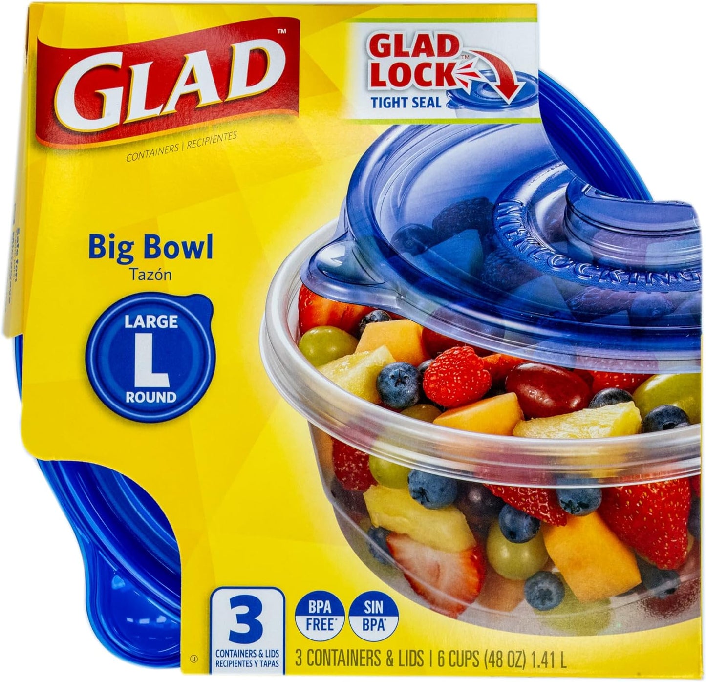 Glad GladWare Big Bowl Food Storage Containers, Large Round Bowl Holds 48 Ounces of Food Food Storage Containers for Everyday Use to Preserve Freshness, 3 Count - 6 Pack
