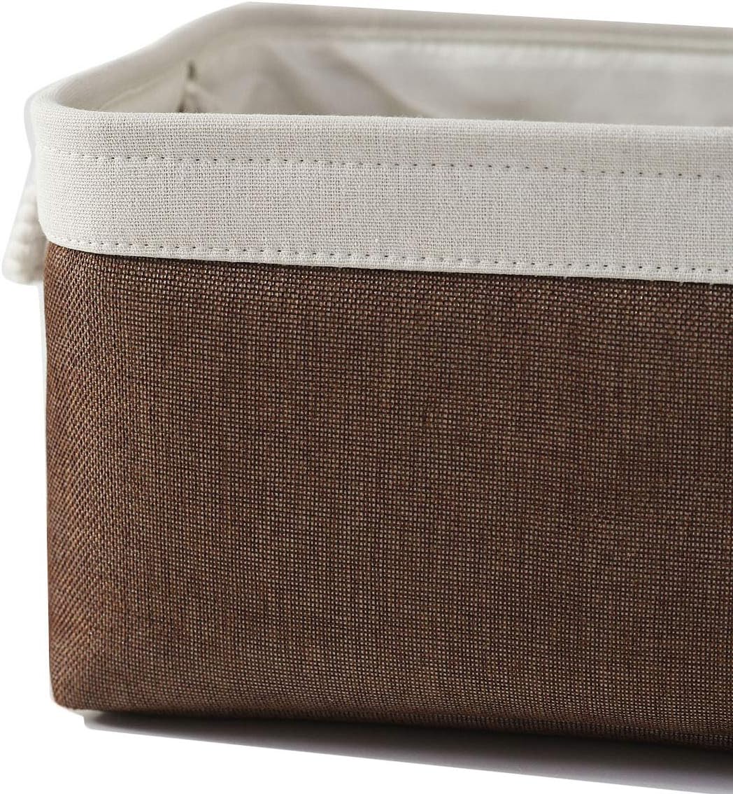 Large Storage Baskets for Shelves, Fabric Baskets for Organizing, Collapsible Storage Bins for Closet, Nursery, Clothes, Home & Office [3-Pack, White&Brown]