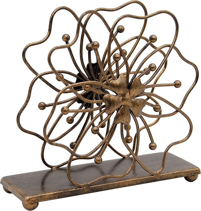 OwlGift Flower Style Napkin Holder, Freestanding Tissue Dispenser, Dining Table Napkin Storage for Home Kitchen Restaurant Picnic Party Wedding Housewarming – Bronze