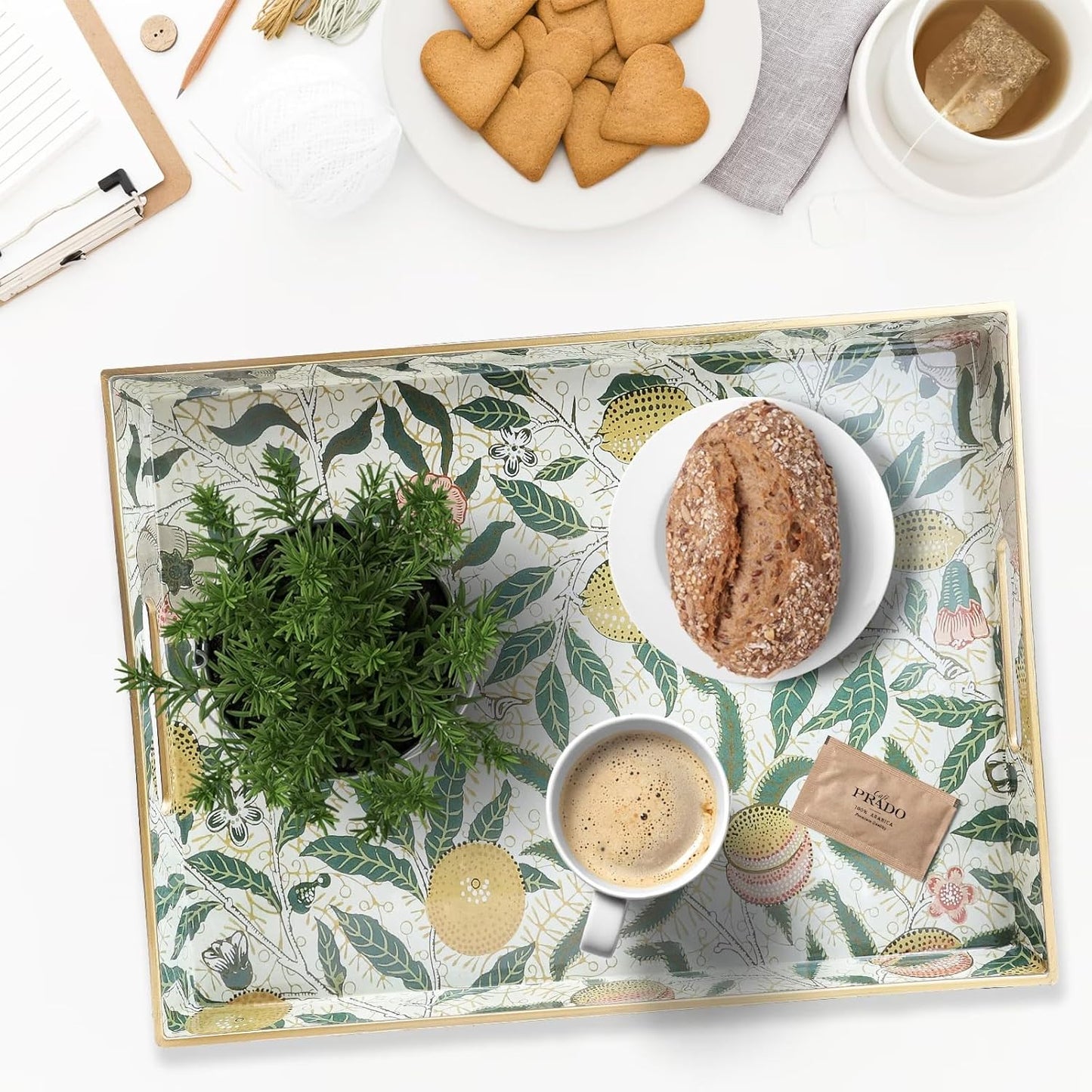 Spsyrine Lemon Serving Tray with Handles, Plastic Decorative Tray for Coffee Table, Living Room, Home Decor