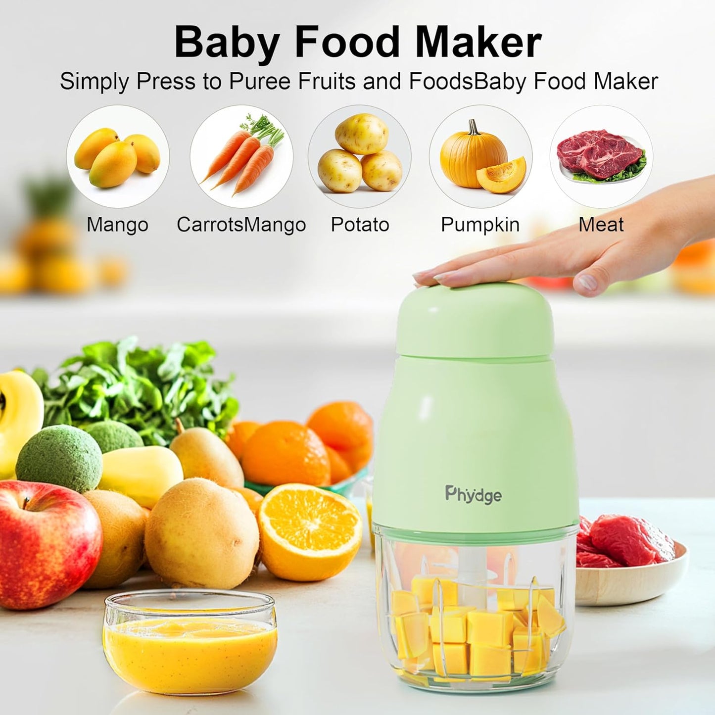 Baby Food Maker, Green Baby Food Blender, 10oz Baby Food Puree Maker, Food Processor for Baby Foods Fruit Vegetable Meat, 10-Second Quick Soft Food Prep for Baby