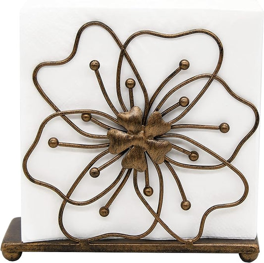 OwlGift Flower Style Napkin Holder, Freestanding Tissue Dispenser, Dining Table Napkin Storage for Home Kitchen Restaurant Picnic Party Wedding Housewarming – Bronze