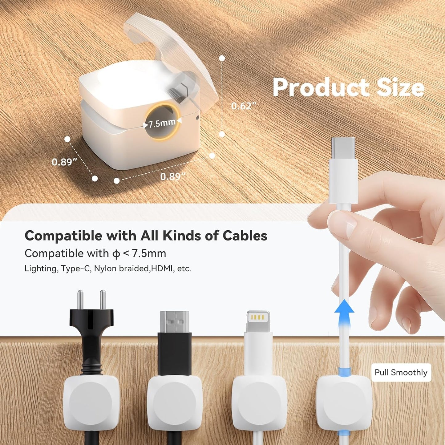 8 Pack Cord Organizer Holder, Rotatable Cable Clips, Spring Cord Holder for Nightstand Adhesive Cable Organizer, Cable Management Clips Charging Cord Organizer for Desk Office Car Wall