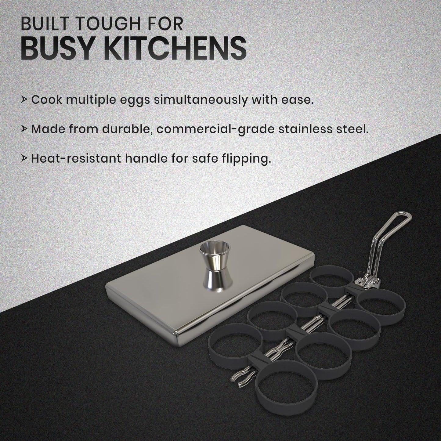 Rattleware Stainless Steel Egg Rings - Commercial-Grade, Even Cooking, Heat-Resistant Handle, Ideal for Frying Eggs - Durable & Trusted by Professional Chefs Worldwide (8 Ring Set)