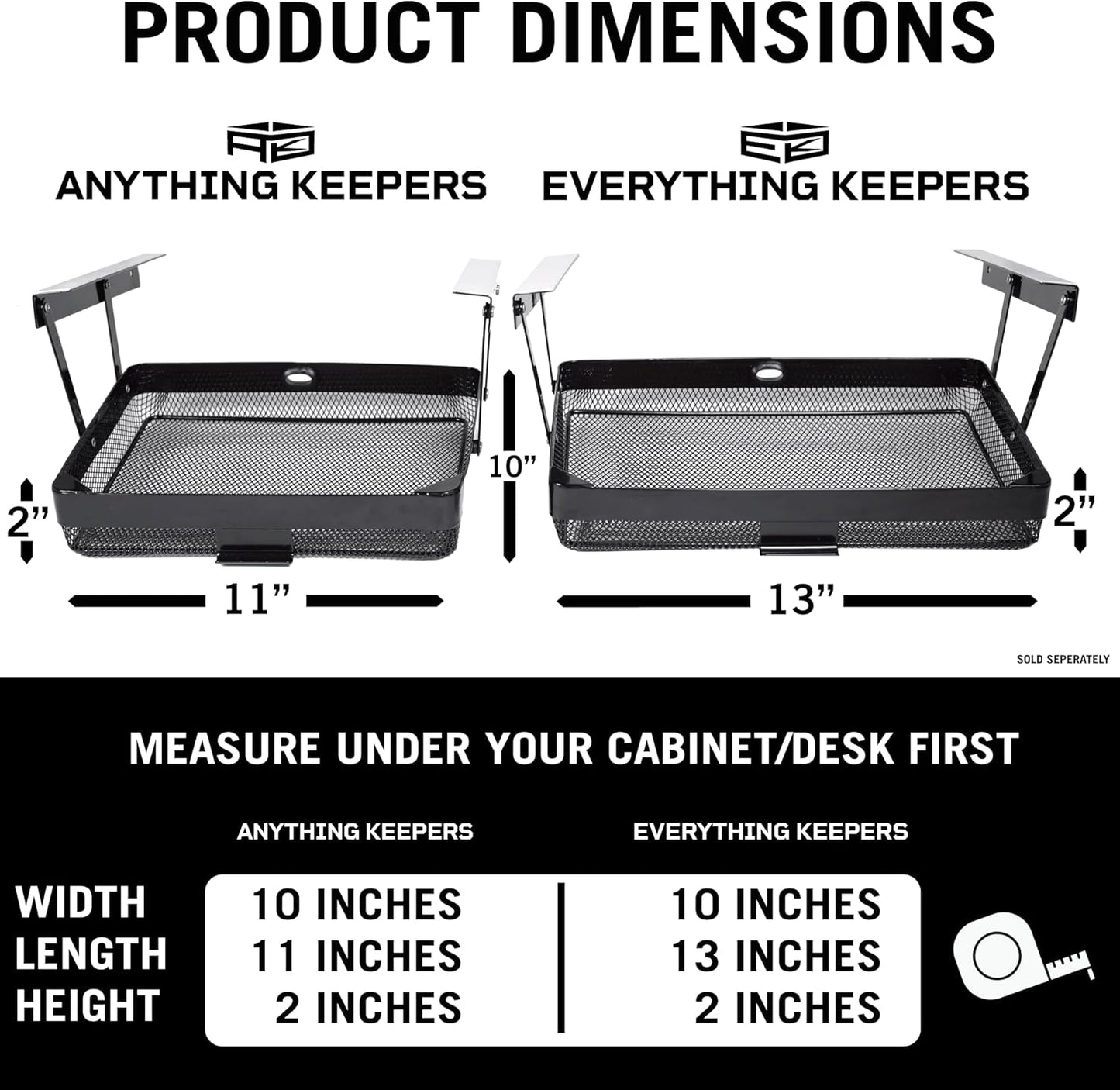 Anything Keeper Under Cabinet, Pull-Down Under Shelf Basket, Drawer Organizer for Office Tables, Under Desk Storage Shelf, RV Space Savers, Camper Must Haves, Easy Install - 11 x 10 x 2.5 in - Black