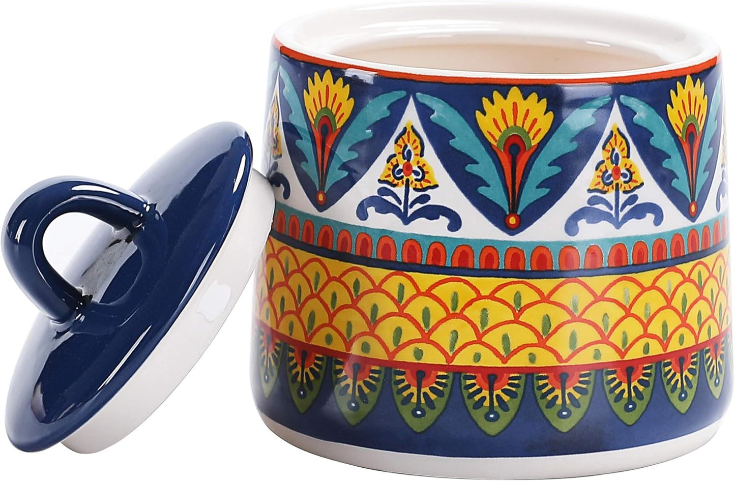 Bico Havana Ceramic Sugar and Creamer Set, Sugar Bowl with Lid, Cute Container for Coffee Bar, Kitchen Countertop Accessories, Microwave and Dishwasher Safe