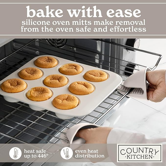 Country Kitchen Nonstick Stackable Bakeware Set - Deluxe Heavy Duty, Durable, Easy Release Baking Set, 8 Pcs, Cream