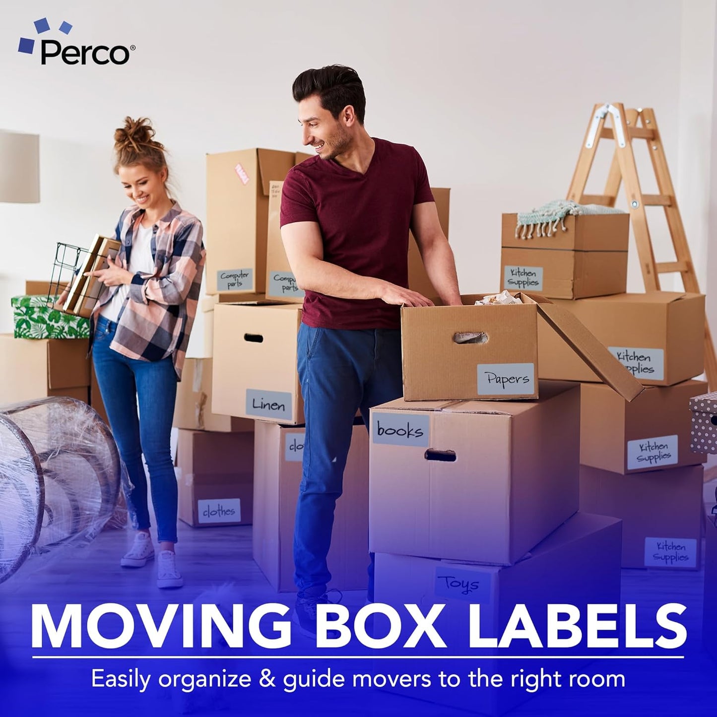 Perco Grey Labels 3x5 Inch 500 Stickers/Roll with Easy Peel Perforation and Strong Adhesion for Inventory Management, Color Coding, Moving Boxes, Retail, Organizing & Crafts – Made in USA