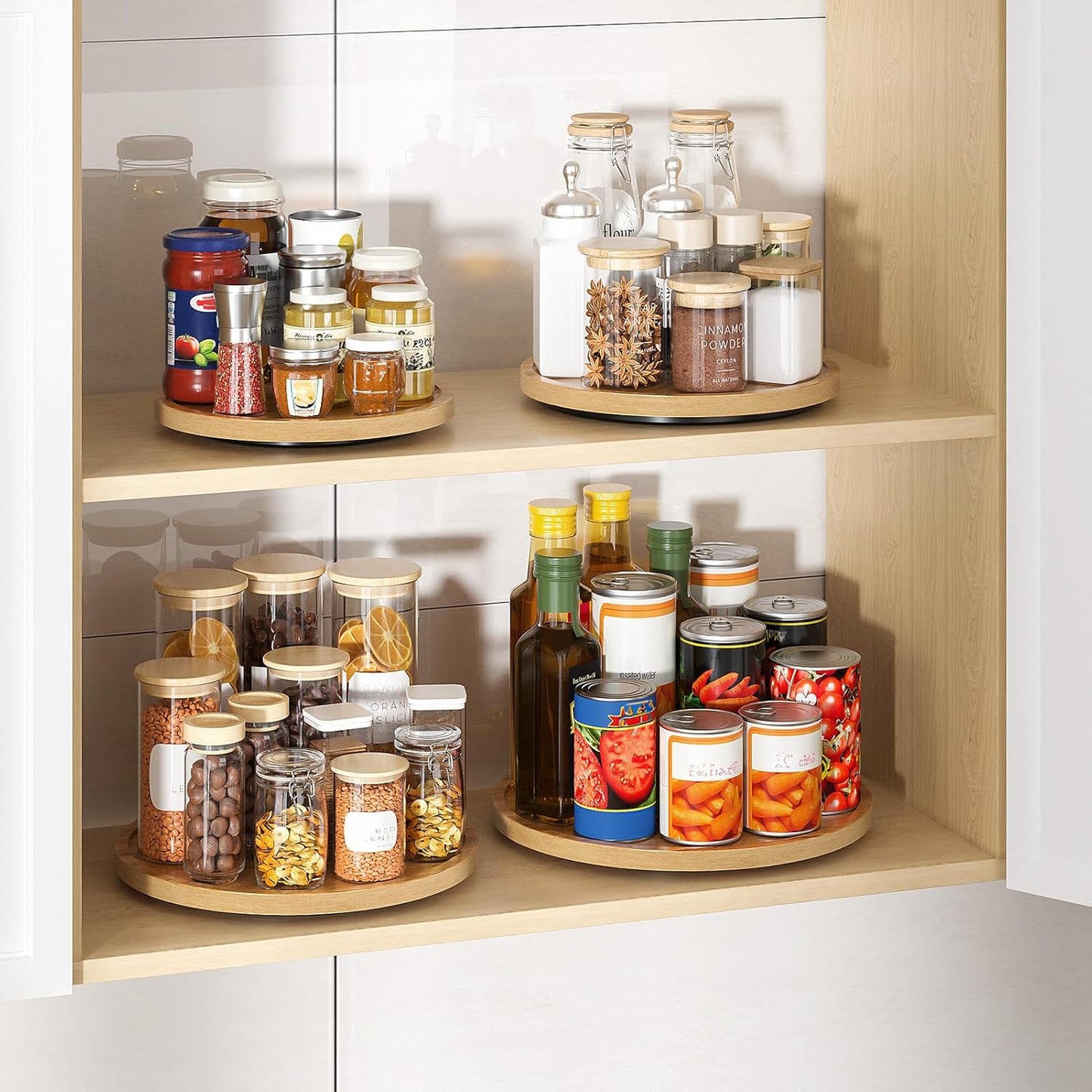 LAMU 10'' Acacia Wood Lazy Susan Organizer for Table Top, Lazy Susan Turntable for Cabinet, Kitchen, Countertop, Pantry Organization