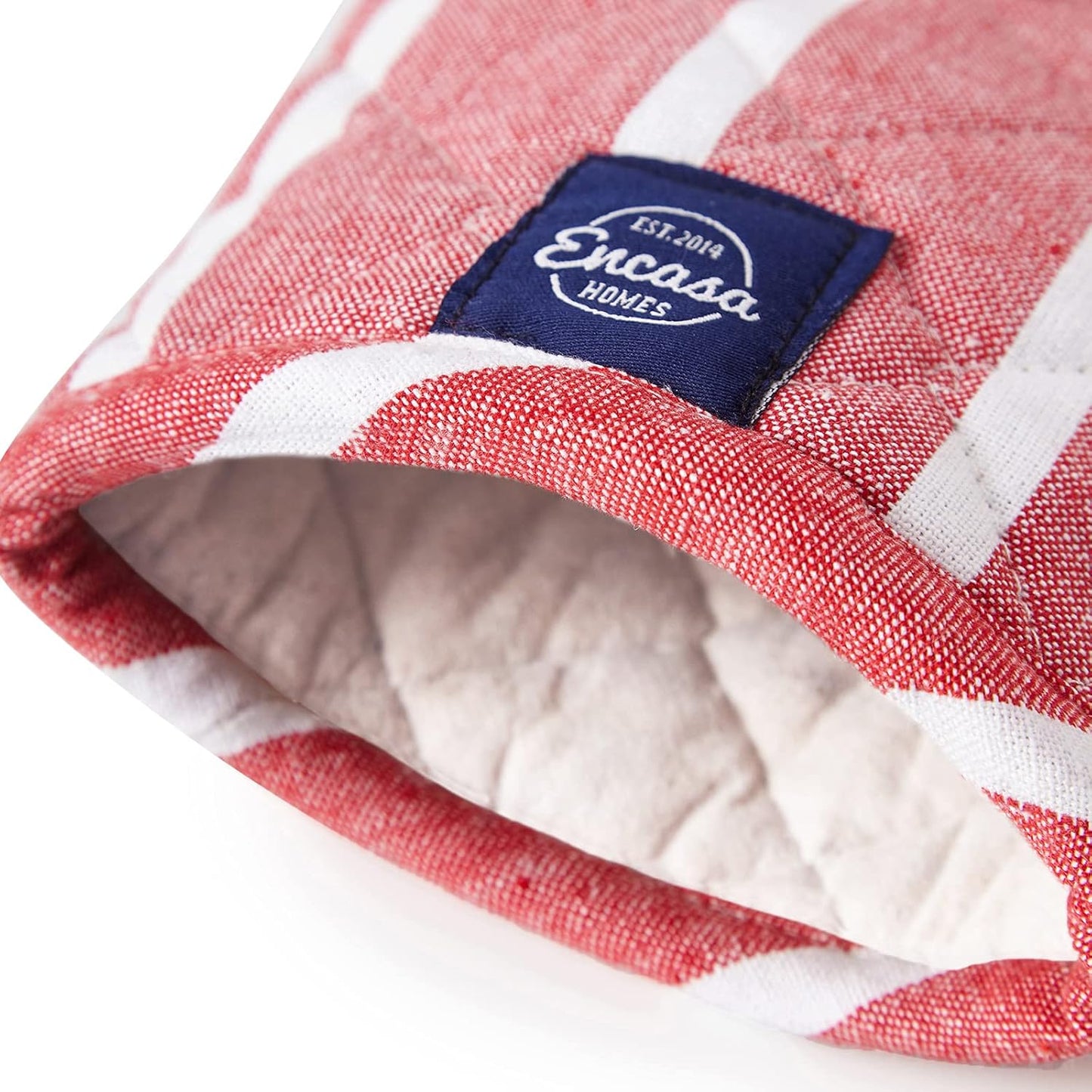 Encasa XO Long 12"x7" Oven Microwave Hand Gloves Mitts (2 pc Set) for Kitchen Cooking & Baking - Heat Resistant, Thick & Safe, Protection of Hands from Hot Utensils - Roma Red Stripes