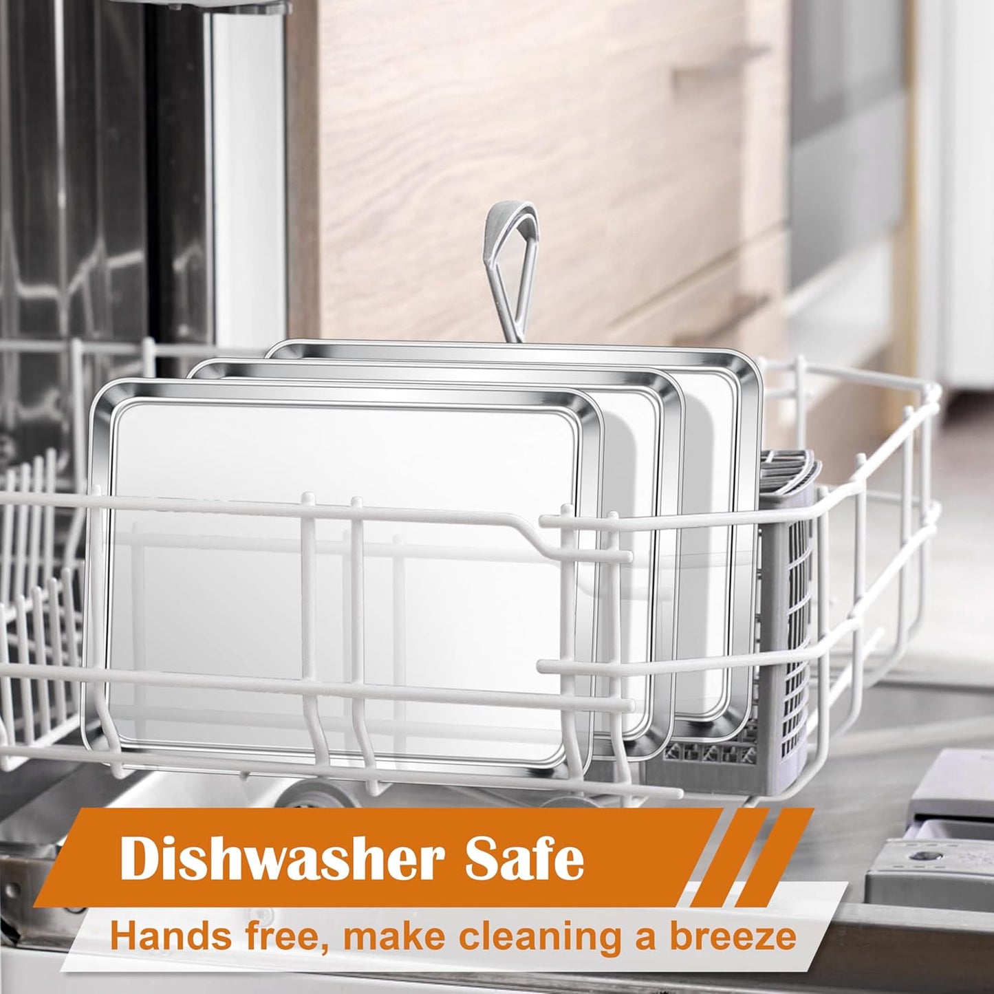 E-far Small Baking Sheet Set of 3, 10.5”x8.3” Stainless Steel Cookie Sheets Pans, Compact Non-toxic Metal Toaster Oven Trays for Cake, Healthy & Rust Free, Mirror Finish & Dishwasher Safe