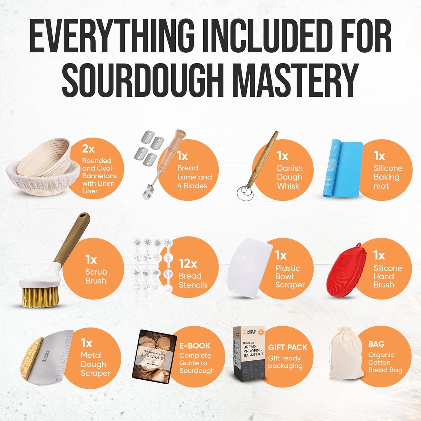 Trailblaze Banneton Bread Proofing Basket Set – Complete Sourdough Bread Baking Supplies – Sourdough Starter Kit – Sourdough Proofing Basket Gift for Bakers - Bread Baskets (9" Round & 10" Oval)