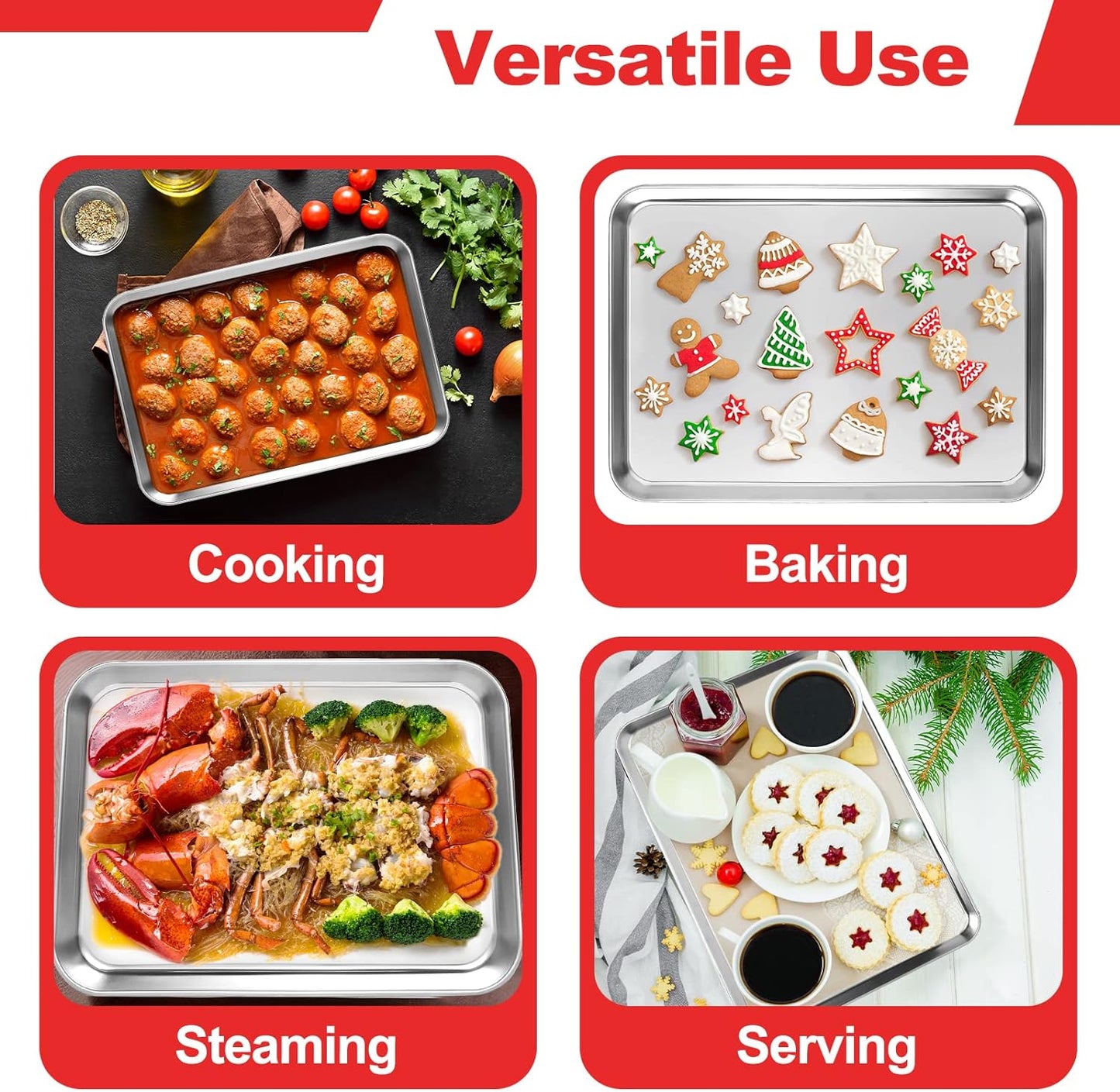 Baking Sheet, Stainless Steel Cookie Sheet Baking Pan Tray for Toaster Oven Size 9 x 7 x 1 Inch, Non Toxic & Healthy, Mirror Finish & Easy Clean, Dishwasher Safe