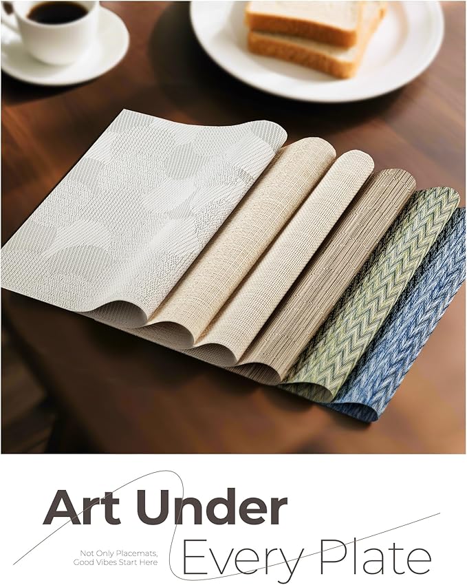 Leetaltree White Placemats Set of 12 - Heat Resistant Non-Slip Place mats for Dining Table, Washable Durable PVC Vinyl Woven Table Mats（White Circle,12）