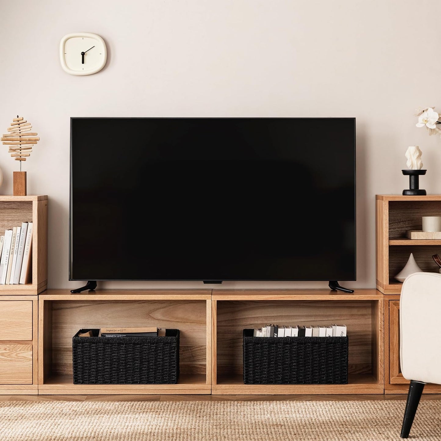 UBBCARE 2 Pack Wicker Basket, 13.4L×8.3H×7.1W inch Woven Paper Rope Storage Baskets for shelves, Foldable Rectangular Storage Baskets with Handle, Storage Basket for Organizing, Black