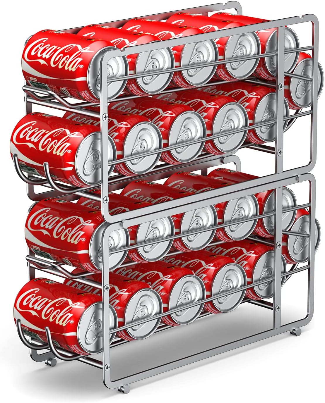 Soda Can Organizer Storage Rack, 2 Pack Stackable Beverage Soda Can Dispenser Organizer Holder for Refrigerator, Cabinet, Pantry (Silver)