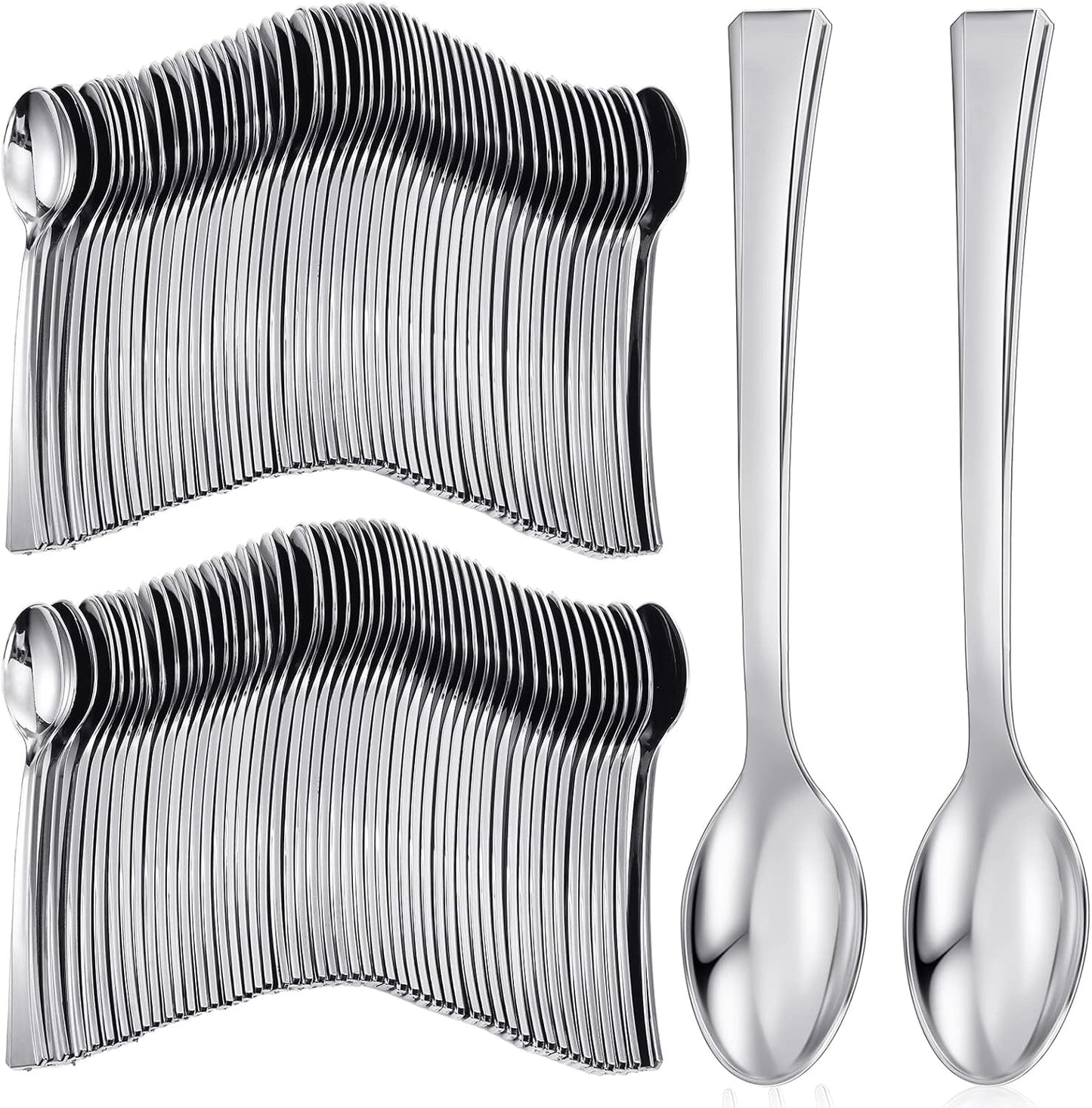 Yinkin 300 Pieces Plastic Mini Appetizer Spoon 4.53 Inch Stainless Steel Finished Silver Disposable Silverware Heavy Duty Plastic Tasting Dessert Forks for Party Wedding Catering
