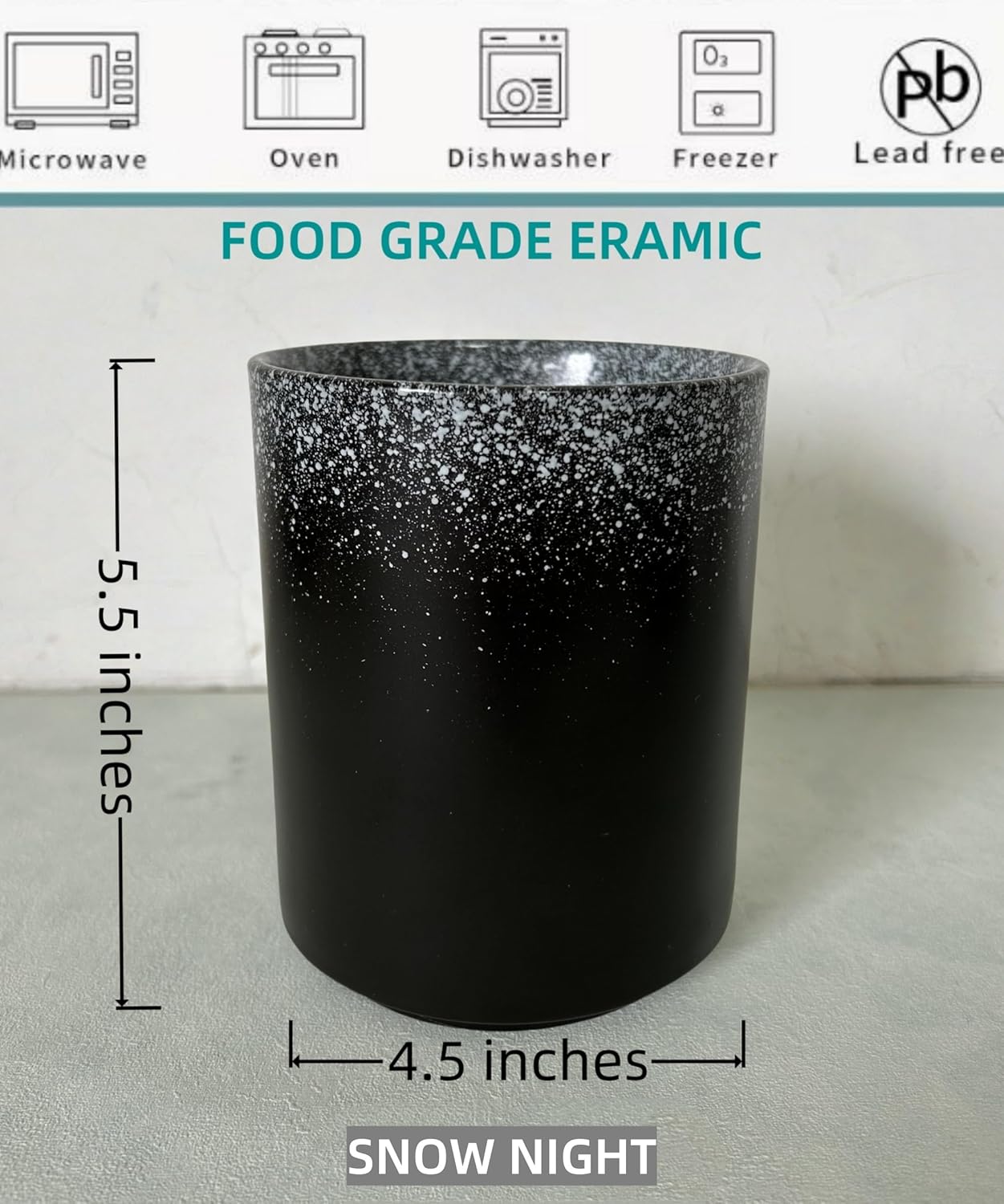 Medium Stoneware Kitchen Utensil Holder for Kitchen Counter Short Cooking Utensil Holder for Countertop Spatula Holder Small Utensil Crock Cutlery Holder Silverware Caddy Flower Vase (Snow Night)