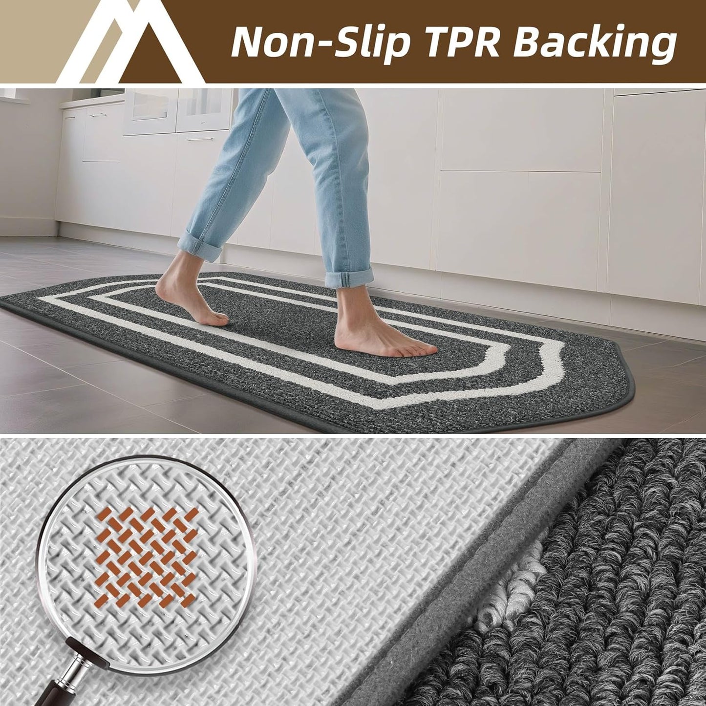 COSY HOMEER Long Kitchen Floor Mats for in Front of Sink Super Absorbent Kitchen Rugs and Mats 24"x79" Non-Skid Kitchen Mat Standing Mat Washable,Polypropylene,Dark Grey,Frame