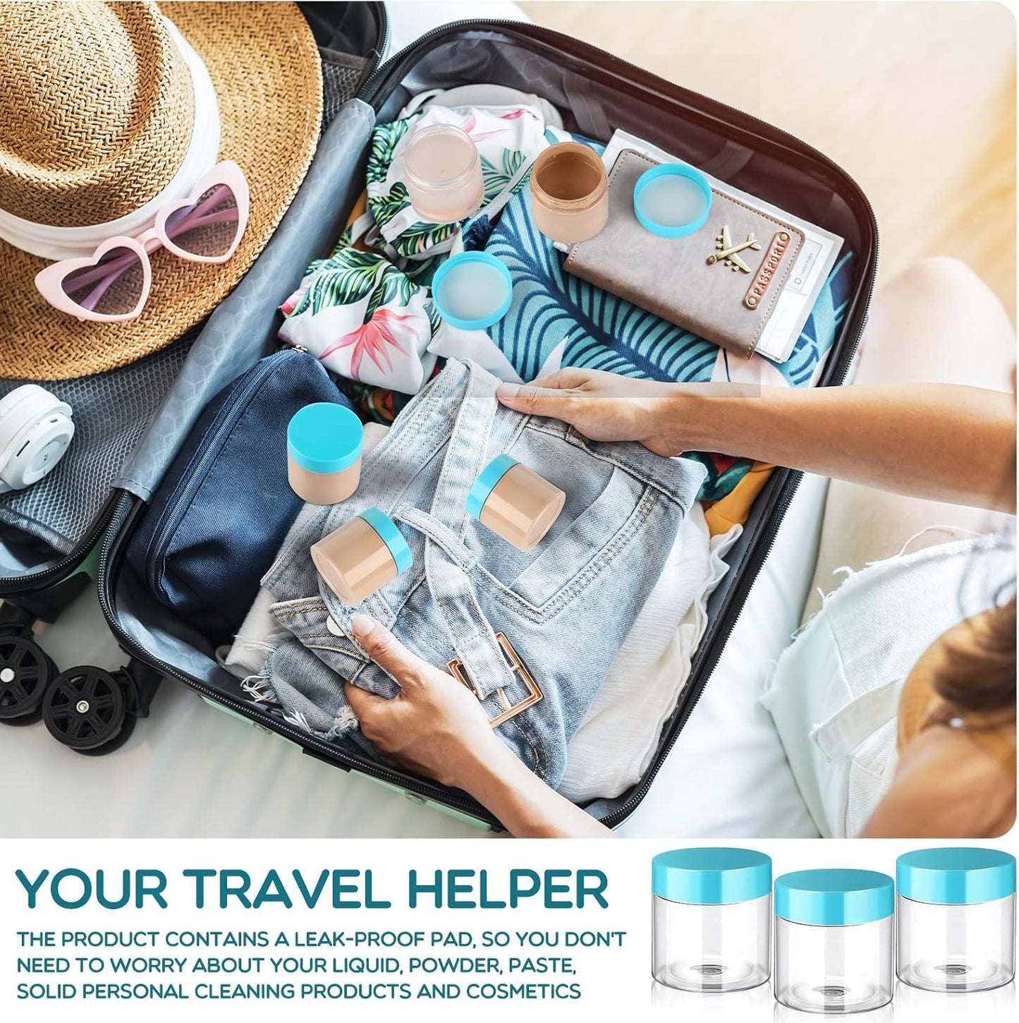 SATINIOR 6 Pack 1 oz Plastic Jars Containers with Lids Wide-mouth Refillable Leakproof Reusable Round Empty Jars for Travel Cosmetic Dry Food Spice Candy Cookie Home Kitchen Organizing(Blue)