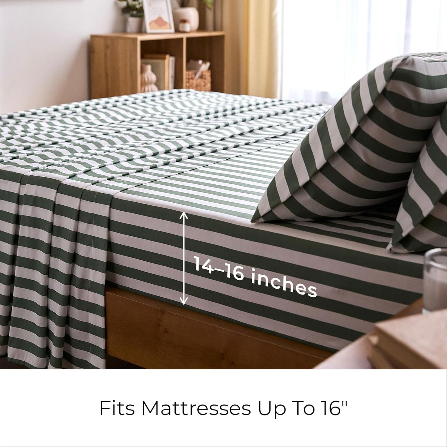 Mellanni California King Sheets Set - 4 PC Iconic Collection Bedding - Hotel Luxury, Extra Soft, Cooling Bed Sheets - Wrinkle, Fade, Stain Resistant (Cal King, Oxford Stripe Sage)