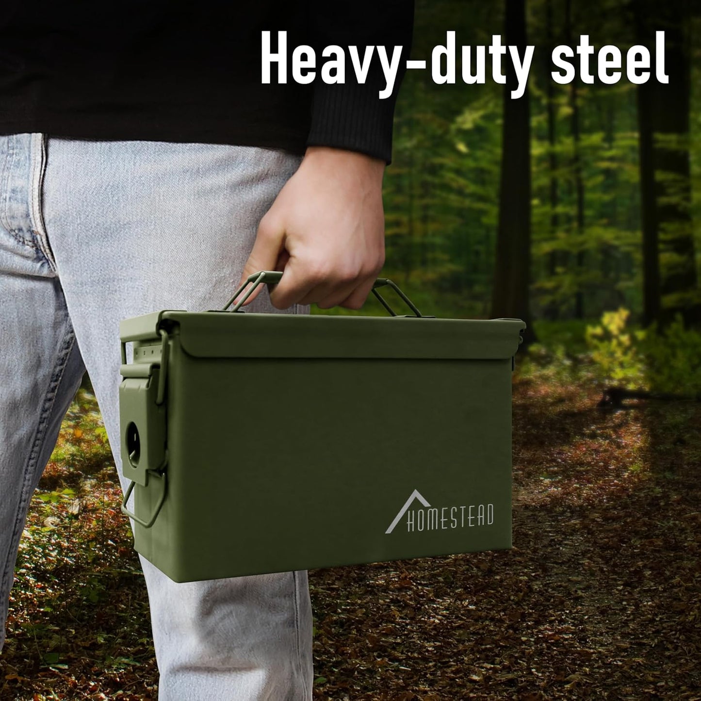 HOMESTEAD 30 Cal Metal Ammo Cans – 4 Pack M19A1 Military Steel Storage Boxes, Airtight & Water-Resistant Containers for Ammunition or Tools, Green Color
