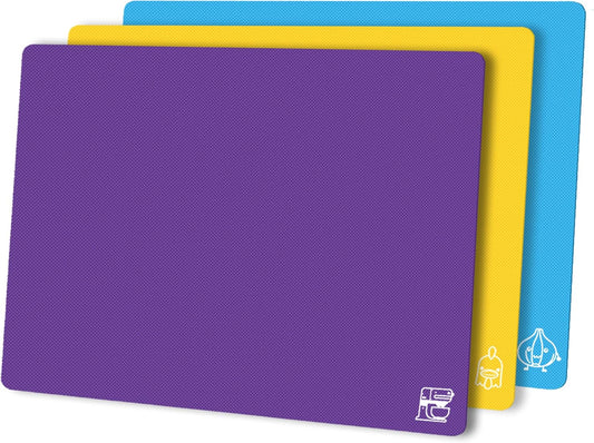 ZVP Flexible Plastic Cutting Boards for Kitchen Set of 3, Chopping Boards with Food Icon, Non-Slip Cutting Mats for Meat, BPA Free, Dishwasher Safe Rainbow