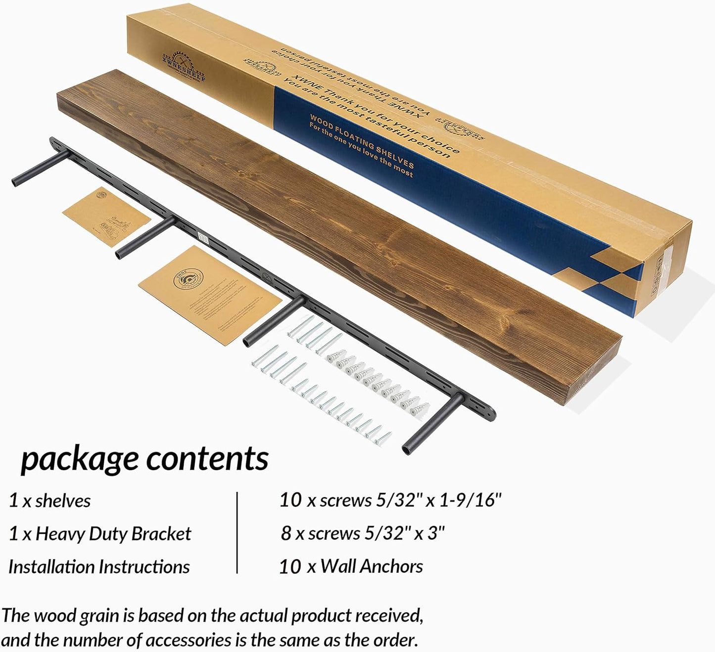 Rustic Floating Shelves 60 inch Long 8 "deep Set of 1, Heavy Duty Wood Wall Mounted Shelves for Bathroom Living Room Kitchen,Book Shelves with Thickened Hidden Bracket- Walnut