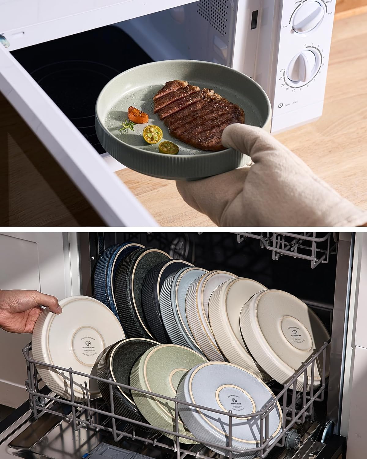 famiware Star 8.25" Pasta Bowls, Large Dinner Bowls Set of 4, Salad Bowl Plates, Shallow Bowls for Eating, Light Green