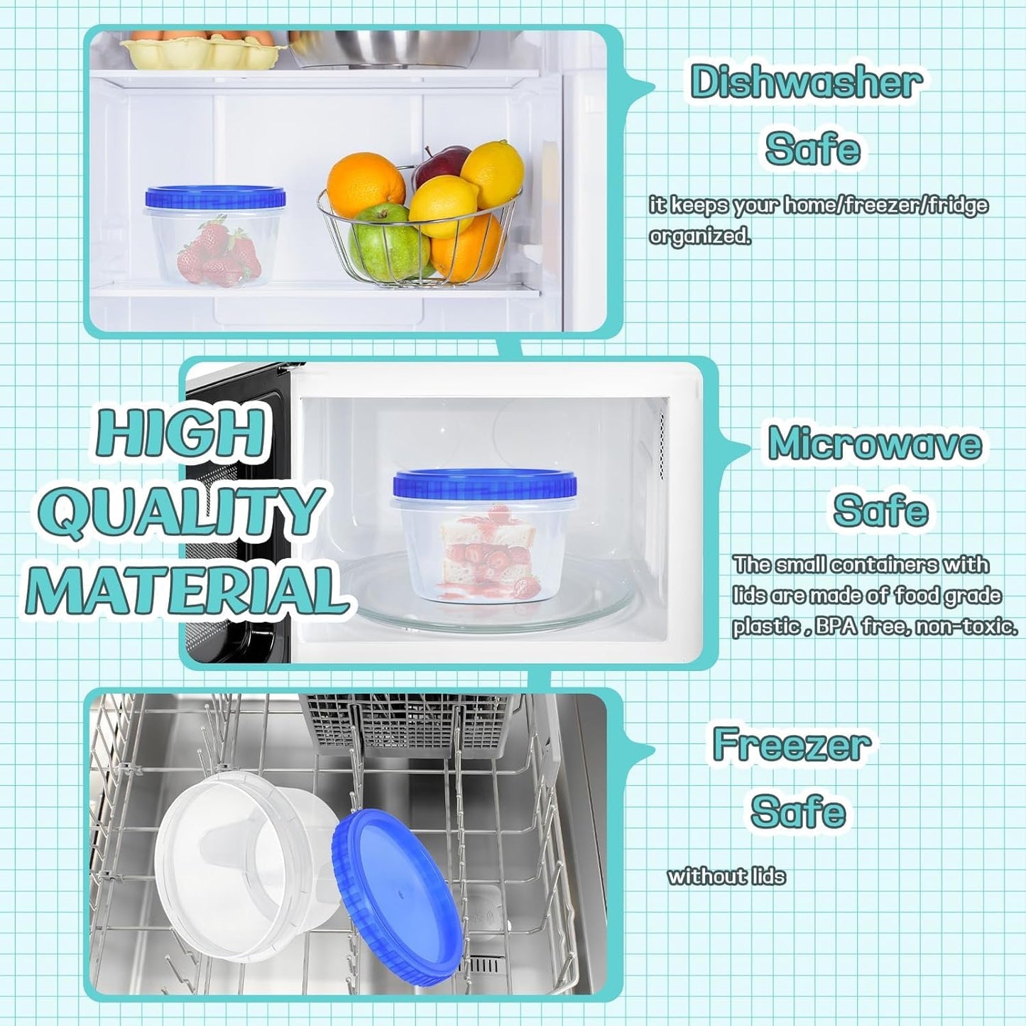 12 Pack Freezer Containers with Lids, 16 Oz Stackable Reusable Plastic Storage Container, Airtight Plastic Food Storage Containers with Twist Top Lids for Food Soup Jello Sauce